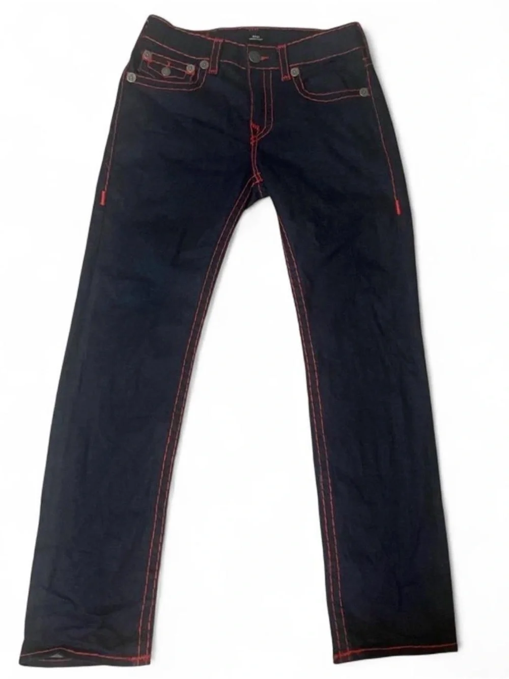 True Religion Black Jeans with Red Contrast Stitching